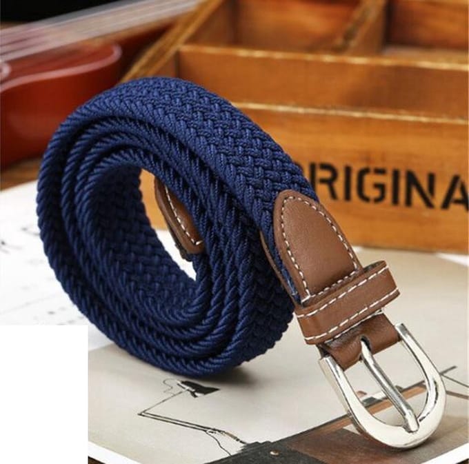 Riem - gevlochten - elastisch - blauw - comfort - 2,5 cm breed - 100-110 cm lang - unisex