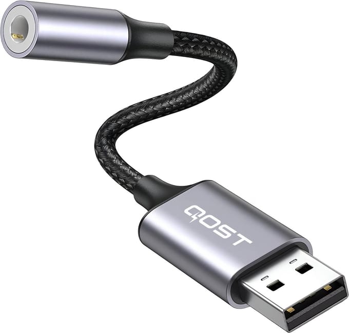 Qost - USB-A 3.0 naar 3.5mm Jack Audio Adapter - External Sound Card - USB (3D) Geluidskaart - Spacegrey - USB 5.1