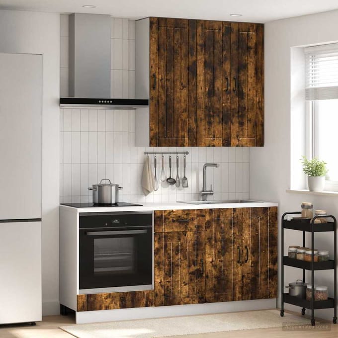 vidaXL - Keukenblok - LUCCA - 5 - st - Gerookt - eiken - Bewerkt - hout