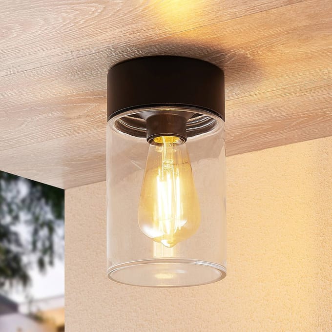 Arcchio - plafondlamp - 1licht - Aluminium, glas - H: 20.5 cm - E27 - zwart, helder