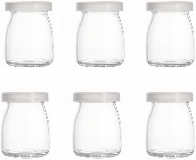Set van 6 glazen potjes van 100ml voor pudding en yoghurt met deksel, ideaal voor opslag en presentatie