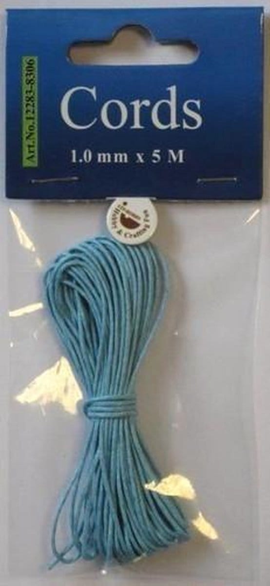 Waxed Cotton Cord, round, 1,0mm, Azur Blue, 5mtr.