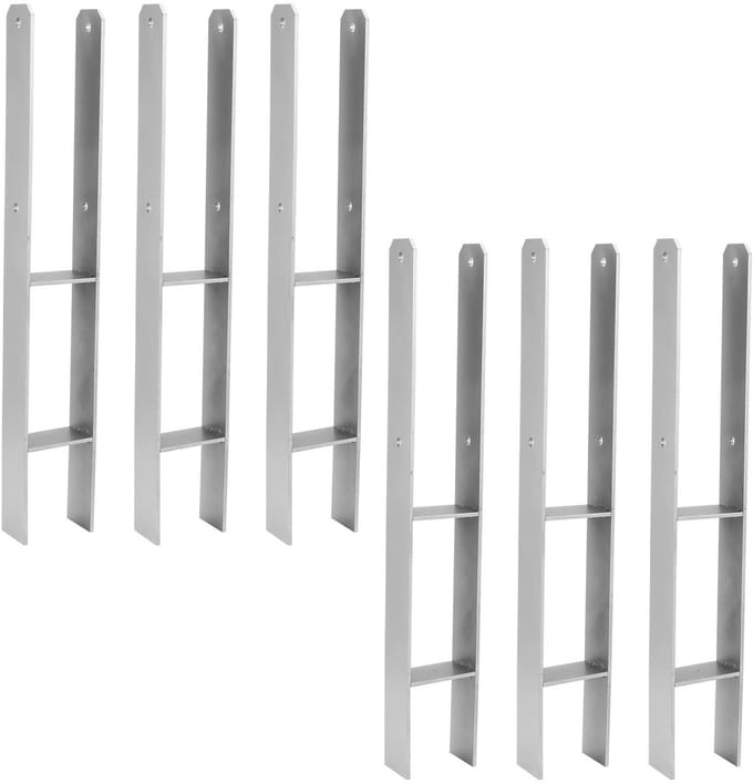 Set van 6 H-vormige Ankers voor Palen en Houtconstructies - 111 x 600 mm