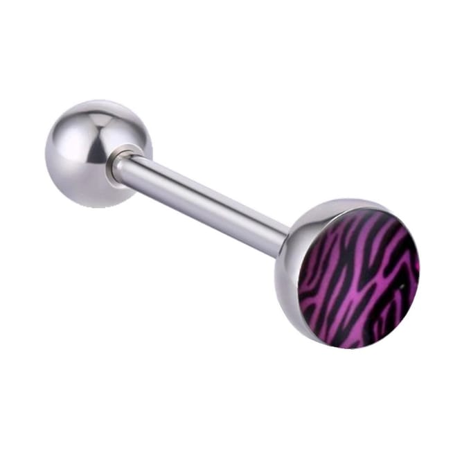 Fako Bijoux® - Tongpiercing - Zebra - 28mm - Paars