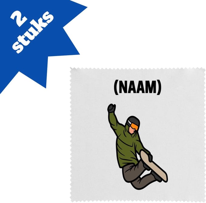 Akyol - snowboard met eigen naam brillendoekjes - Snowboarden - snowboarders - wintersport - 17,8 bij 17,8 cm - 2 stuks