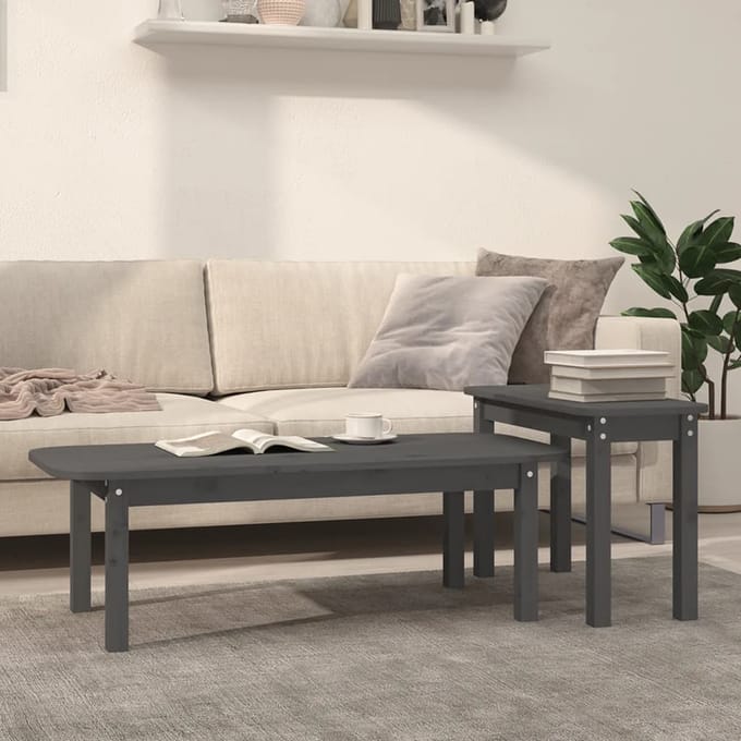 vidaXL - 2-delige - Salontafelset - massief - grenenhout - grijs