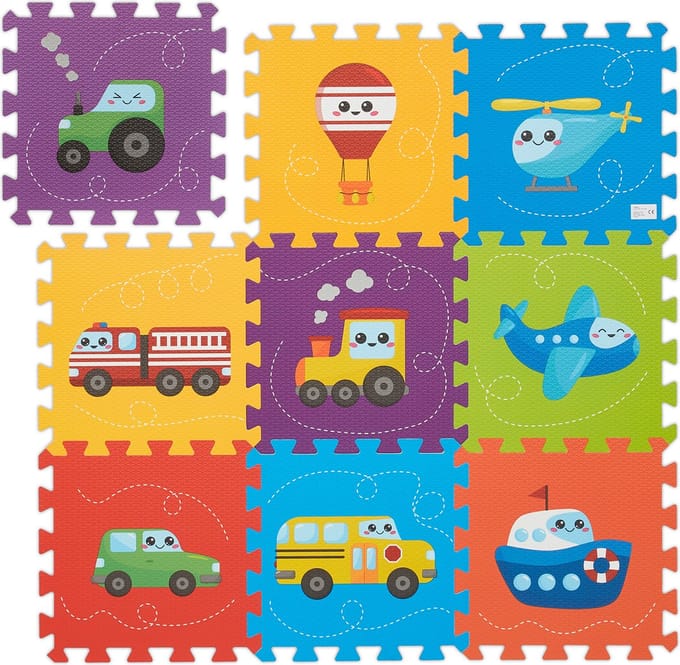 puzzel speelmat - voertuigen - 9-delig - zonder schadelijke stoffen - schuimrubber