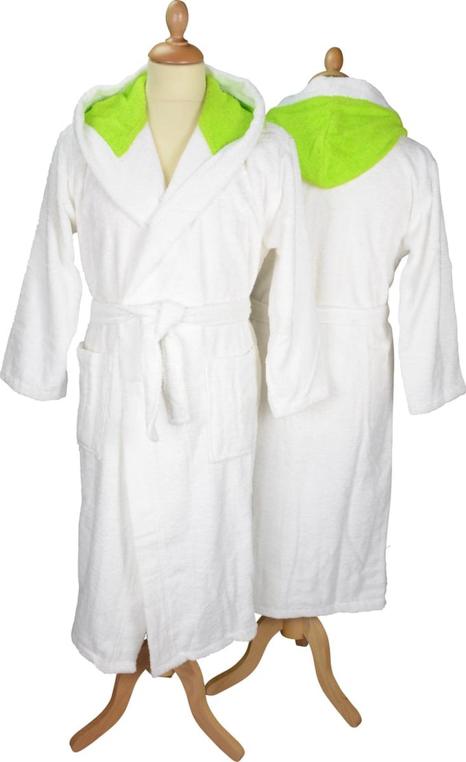ARTG® Robezz - Badjas - Gekleurde Capuchon - White/Lime Green - Maat S/M