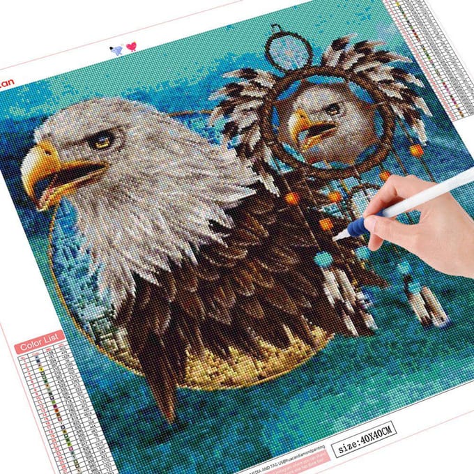 Peinture diamant 5D d'aigle, broderie d'animaux, strass, images 30x30CM blue
