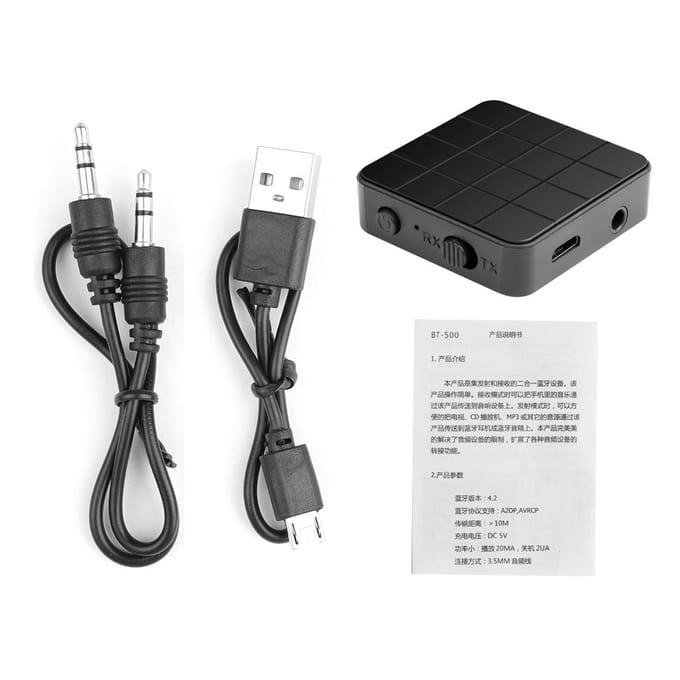 2-in-1 Bluetooth 5.0-adapter Draadloze audio-ontvangerzender met 3,5 mm-aansluiting AUX voor pc-autoluidspreker