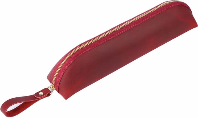 Pen Etui, Leer, Pennenzak Volwassenen, Geschikt voor minimum 25 Pennen - Rood
