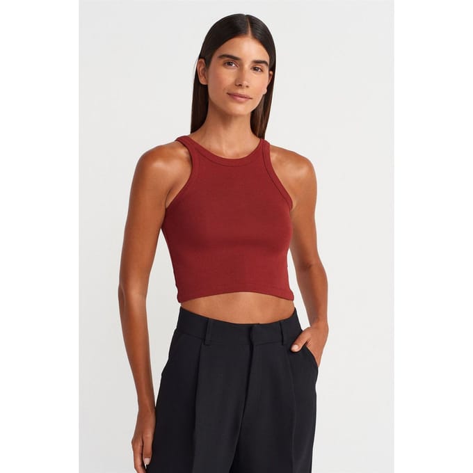 Geribbelde katoenen sweater zonder mouwen Crop Top