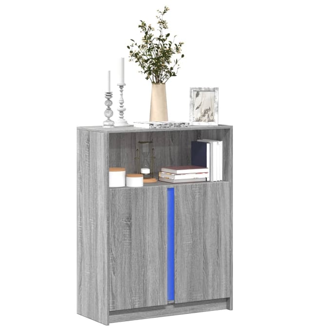 vidaXL - Dressoir - met - LED - 77x34x100 - cm - bewerkt - hout - grijs - sonoma - eiken