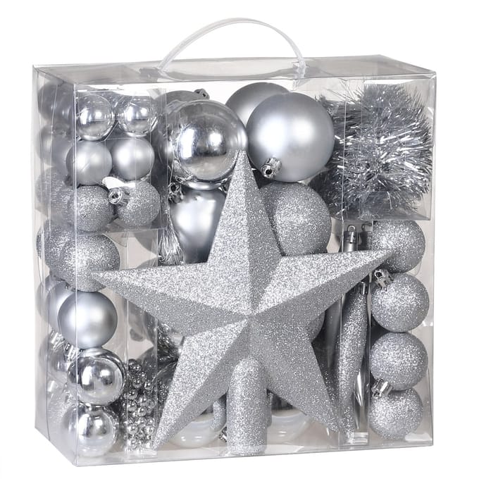 Deuba Kerstboomballen - Set van 77 Kunstof Mat Glanzend - Zilver