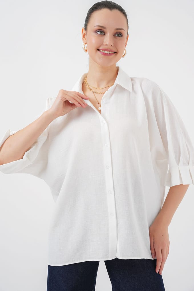 Losse Fit Linnen Gemengde Shirt met Strik