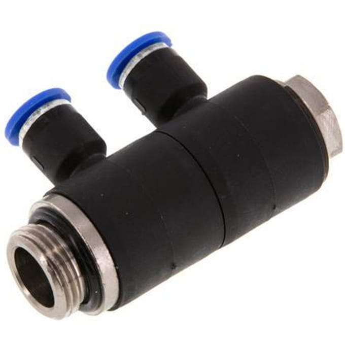 6mm x G3/8'' 2-way Manifold Messing/PA 66 Insteekfitting Buitendraad Draaibaar NBR