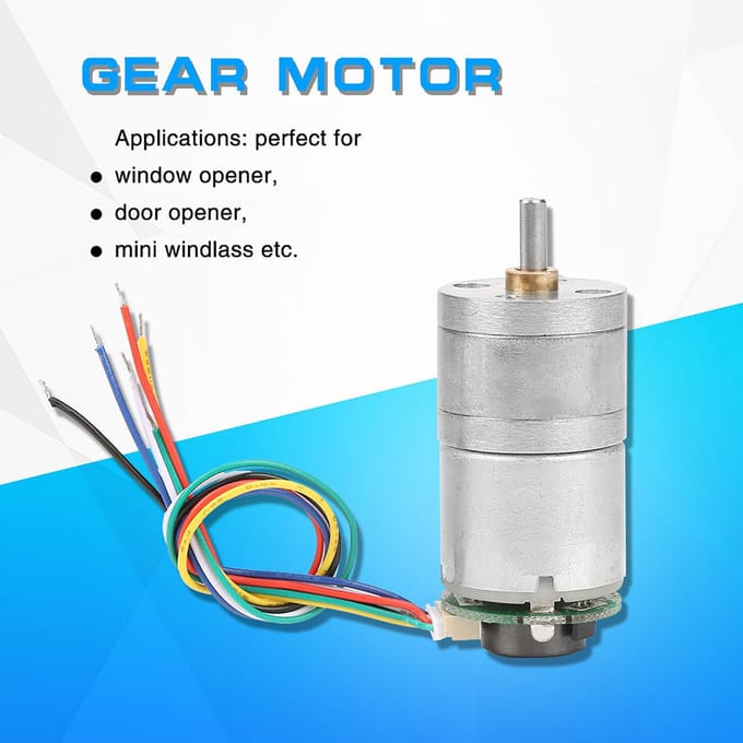 Moteur à Engrenages CC avec Encodeur 12V 25GA‑310‑128 Moteur Métal à Réduction de Vitesse (DC12V 70RMP)