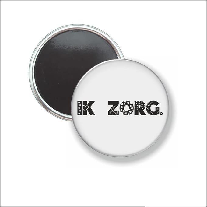 Button Met Magneet 58 MM - Ik Zorg - Wit - NIET VOOR KLEDING