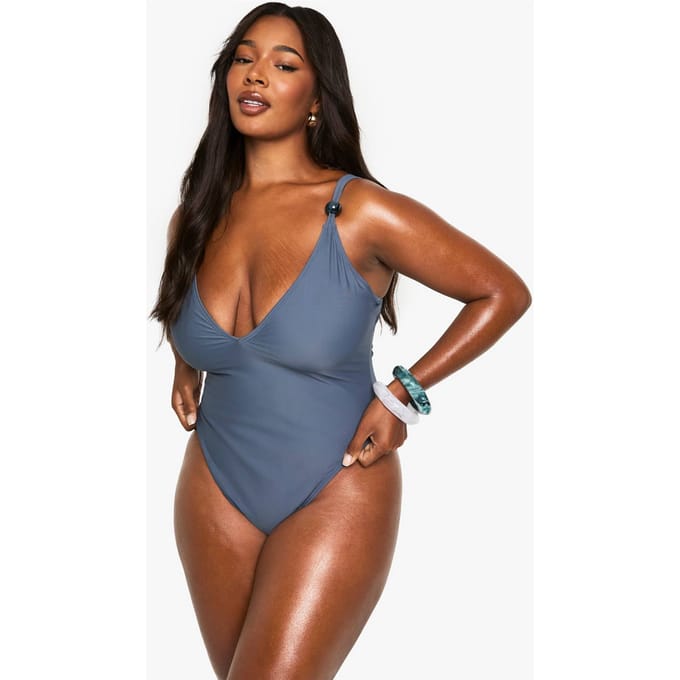 boohoo Dames PLUS ZWEMPAS MET KRALENDETAIL | Slate | Maat: 24
