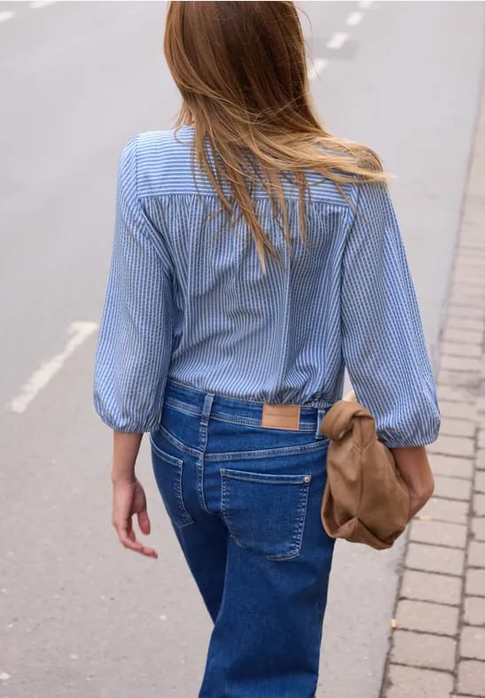 blouse met 3/4 mouwen in seersucker kwaliteit