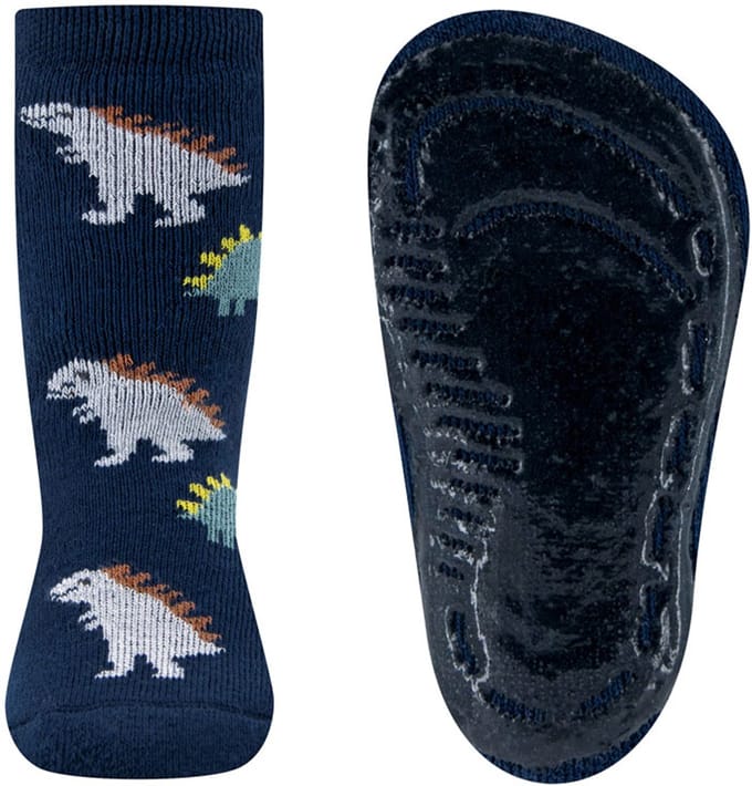 Antislipsokken Ewers Kindermaat - Donkerblauw met Dinosaurussen Grijs&Groen - Siliconenzool-