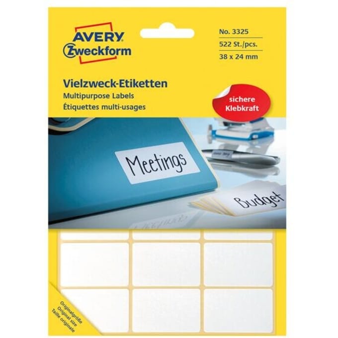 Huismerk Avery 3325 Handmatige Etiket 38x24mm Wit