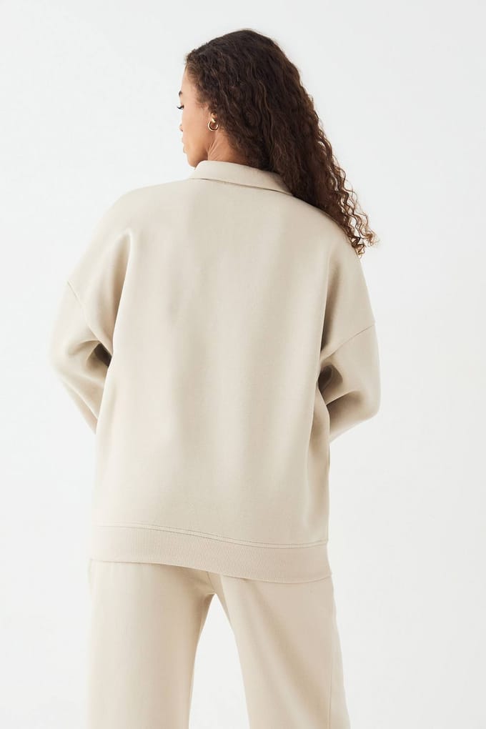 Dames DSGN Studio Relief Kraag Half Rits Sweatshirt | Stone | Maat: 3XL