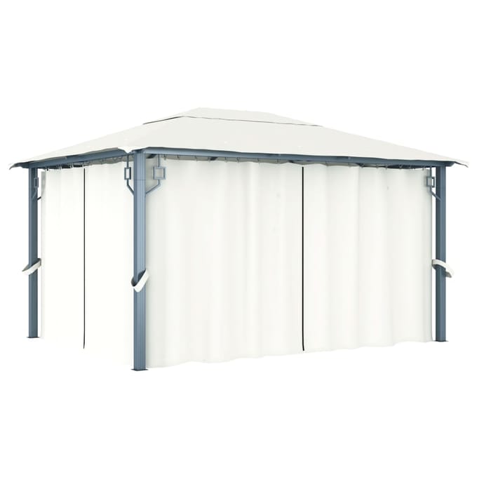 vidaXL - Prieel - met - gordijn - 400x300 - cm - aluminium - crème