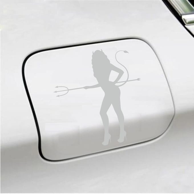 Bumpersticker - Vrouw Duivel - 14 X 13 - Licht Grijs