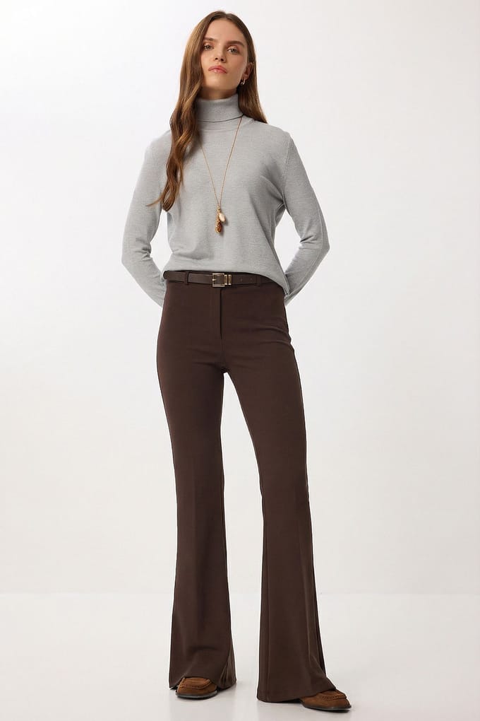 Hoge Taille Flared Leg Broek met Riem