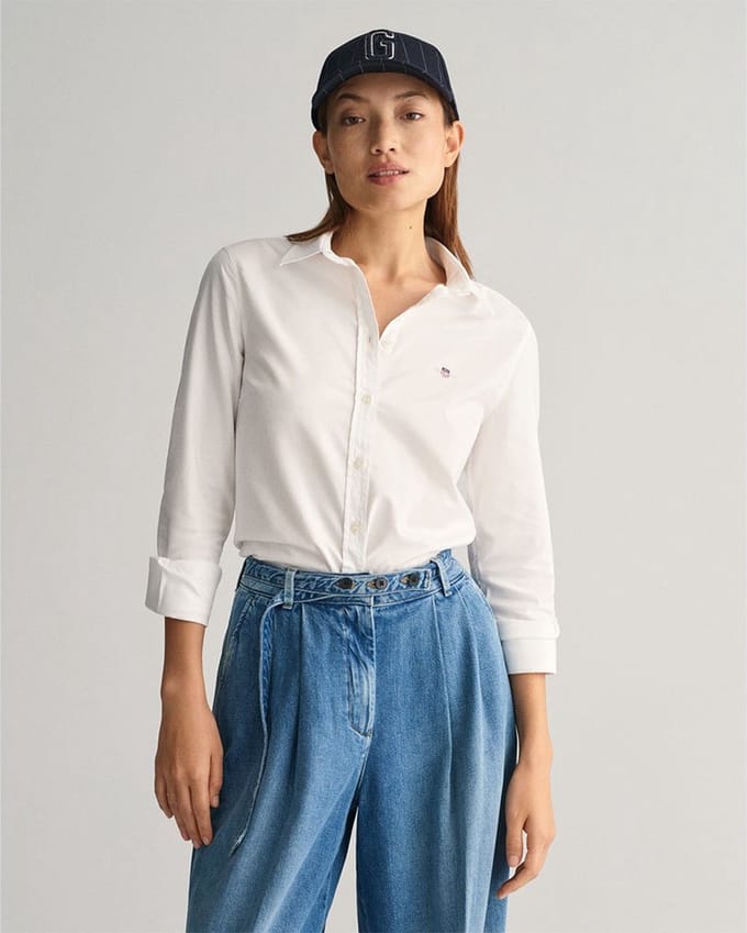 Slim fit overhemdblouse met labelstitching