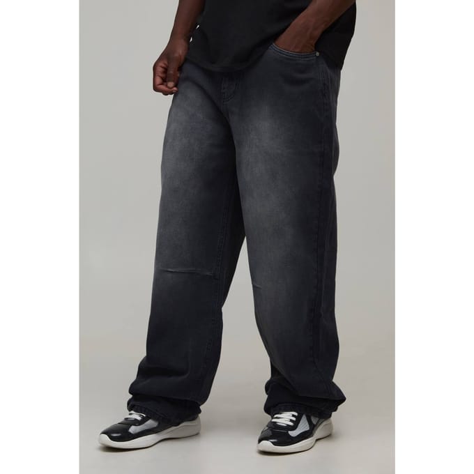 Lange Relaxed Fit Gewassen Jeans Met Knie-dart | Washed Black | Size 36L