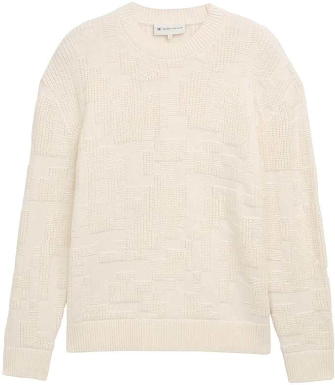 Tom Tailor Denim - Gebreide trui met patroon - Maat S - Gardenia White