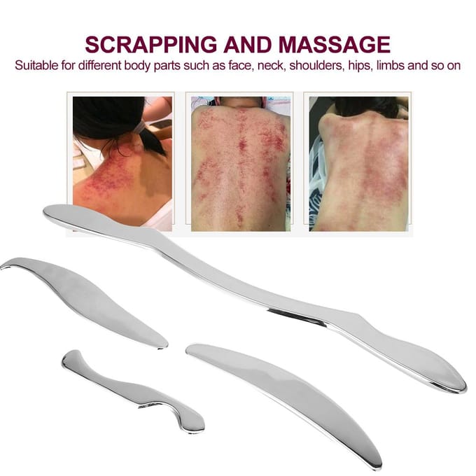 4pcs  set Professional Stainless Steel Gua Sha Scraping Massage Health Care Tools Kit with gray