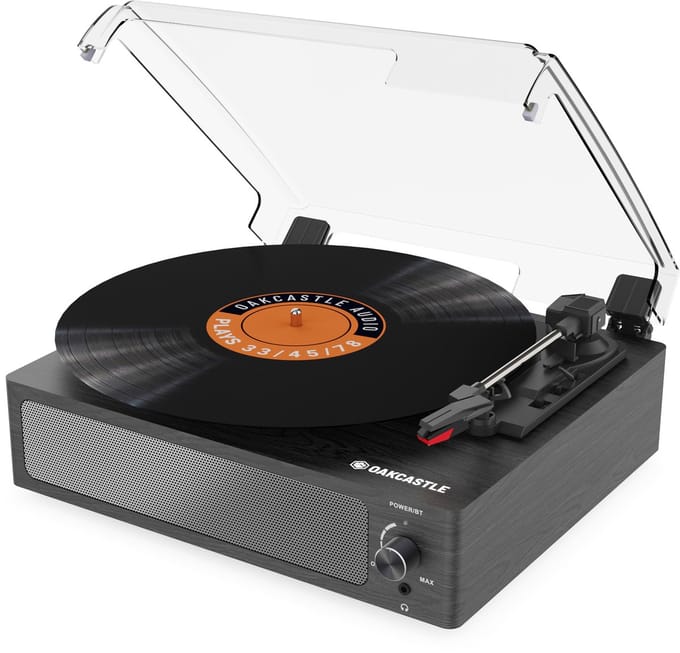 Oakcastle TT100 Platenspeler - Bluetooth - RCA-aansluiting - 3,5 mm Jack - Toerentalregeling - Zwart