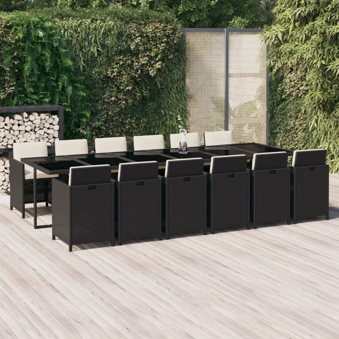 vidaXL - 13-delige - Tuinset - met - kussens - poly - rattan - zwart