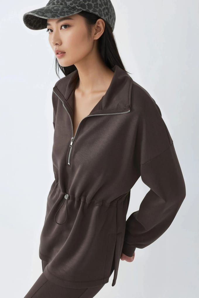 Ritskraag Sweatshirt met Verstelbare Taille