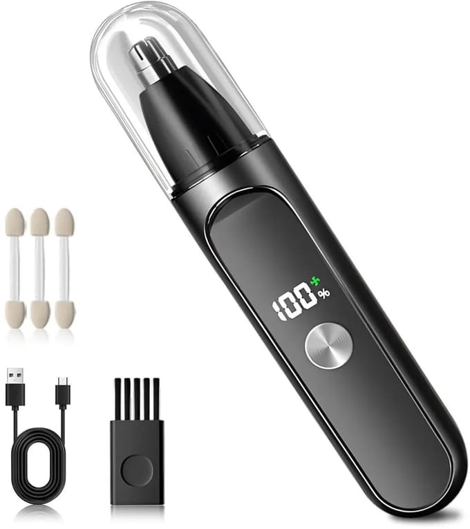 Neushaartrimmer, elektrisch scheerapparaat, LED-display, roterende dubbele roestvrijstalen messen, unisex.