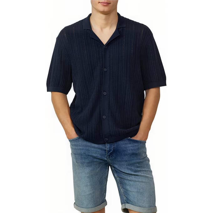 QS - male - Regular fit: gebreid resort shirt met structuur