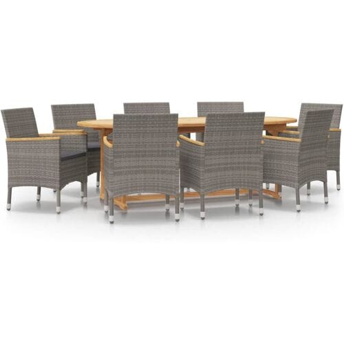 vidaXL - 9-delige - Tuinset - met - kussens - grijs