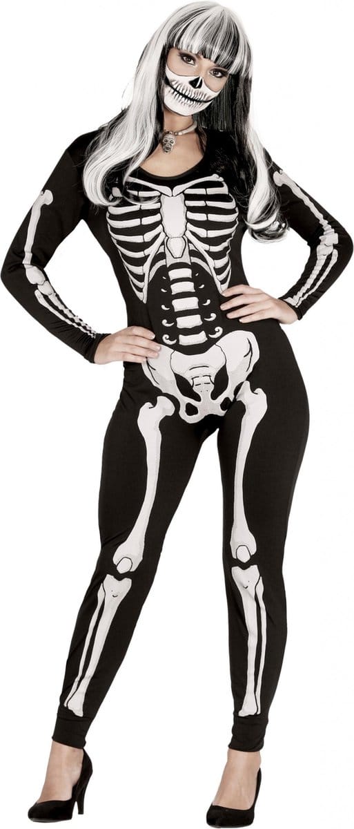 Fiestas Guirca Jumpsuit Skelet Dames Polyester Zwart/wit Maat M