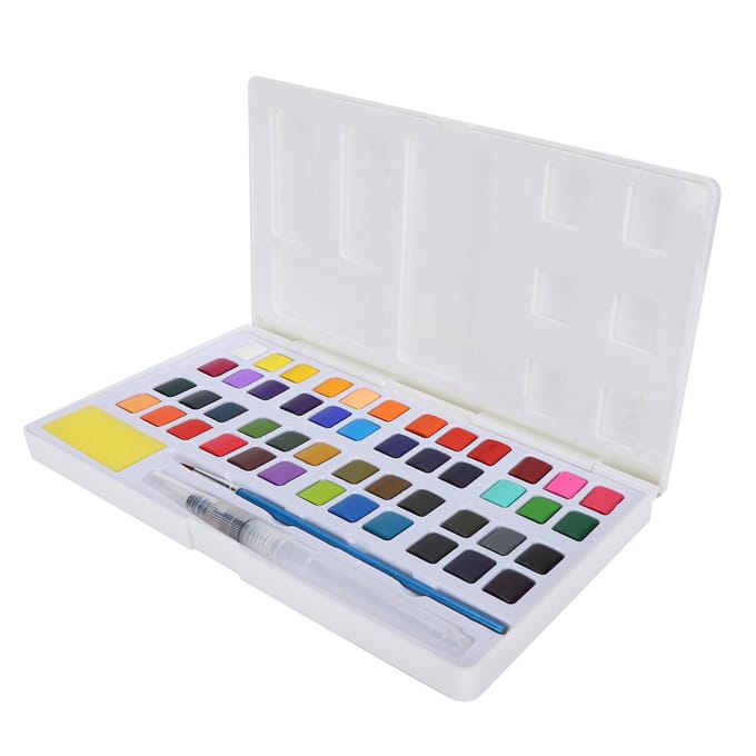 Professionele Aquarelverf Set Draagbaar Aquarel Pigment met Pen Spons (Plastic Doos)48 white