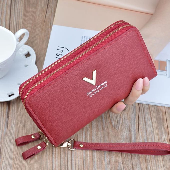 Dames Portemonnee met Dubbele Ritssluiting - Rood