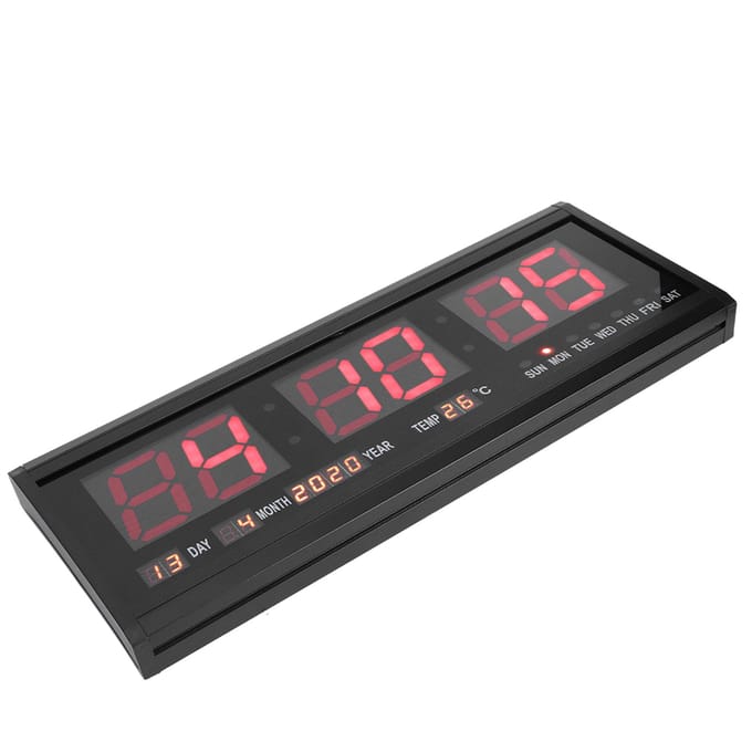 Grote moderne LED digitale wandklok Datum Temperatuur 24 of 12 uur Kantoor - black