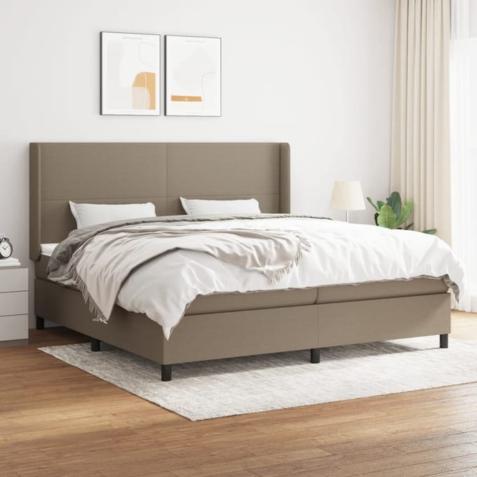 vidaXL - Boxspring - met - matras - stof - taupe - 200x200 - cm