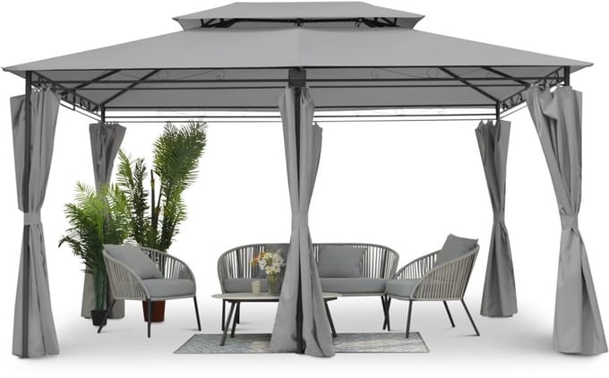 Luxe Prieel Vernazza Grijs + LED-verlichting + Schaduwdoeken