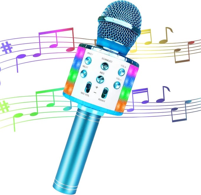 Karaoke Microfoon - Draagbare Luidspreker - Kinderfeestjes Thuis - Ingebouwde LED Verlichting - 24x9x8 cm - Blauw