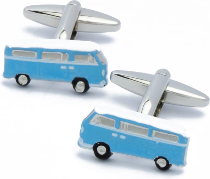 Manchetknopen - Campervan Kampeerauto Wit en Blauw