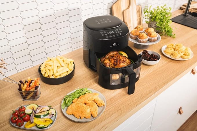 Heteluchtfriteuse - Airfryer - Gezond Bakken - Met Kijkvenster - 43 Liter - Zwart