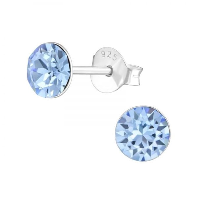 Zilveren oorknop, Aquamarine kristal (3MM)